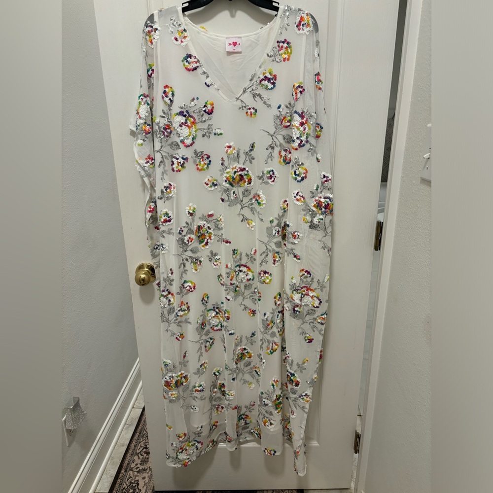 Buddy Love ATLAS SEQUIN CAFTAN MAXI DRESS - WHITE SANGRIA size L